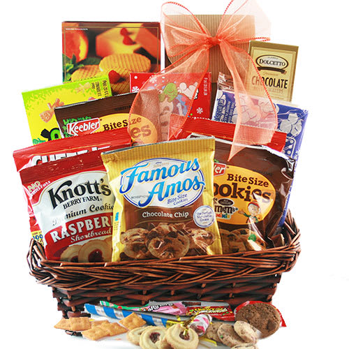 Snack Basket Snack Basket - Customized basket with packaged snacks, assortment can be specific to the recipient. pretzels, nuts, chips, cookies, chocolates, etc.