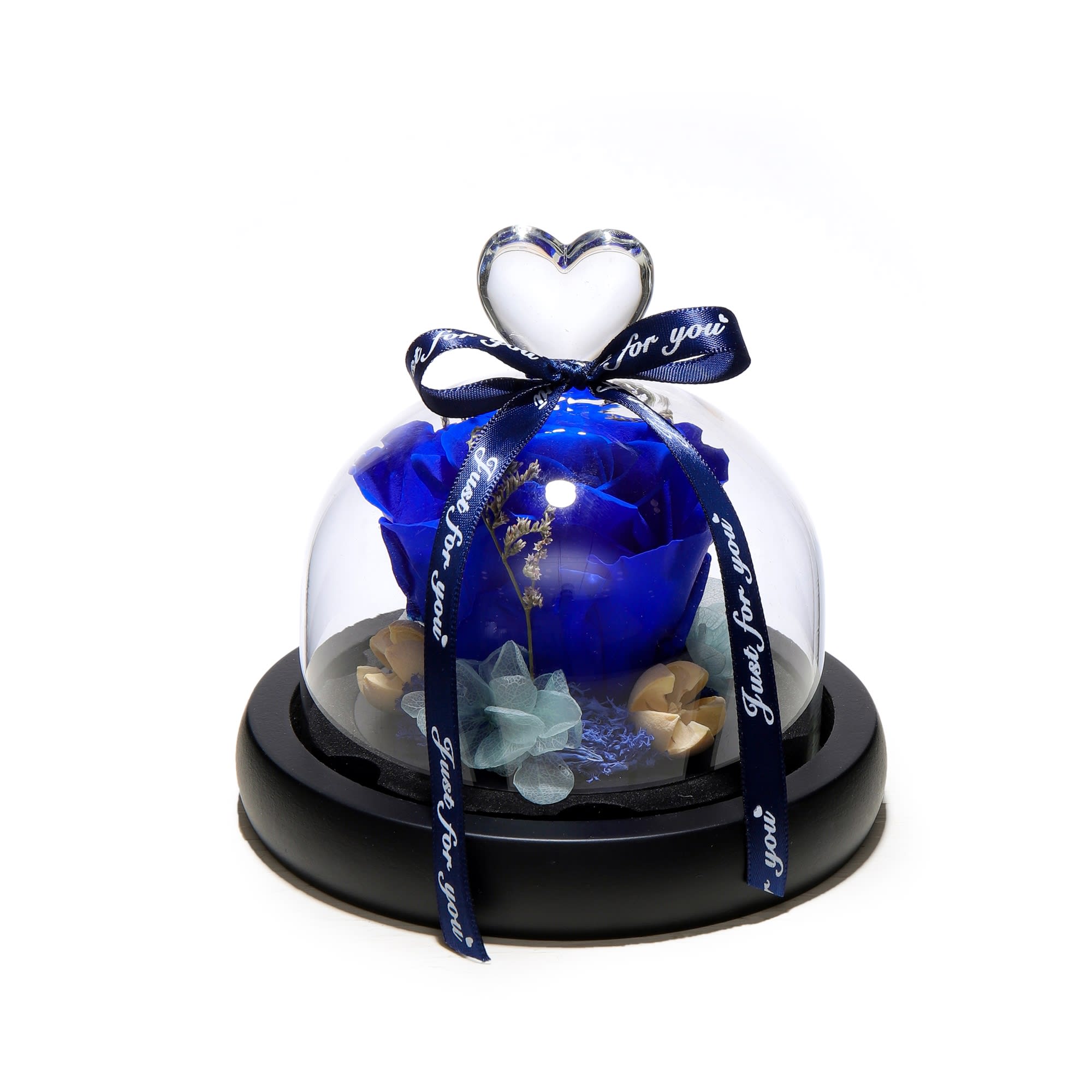 Forever Rose In A Glass Dome, LED Lights and a Gift Box Royal Blue in