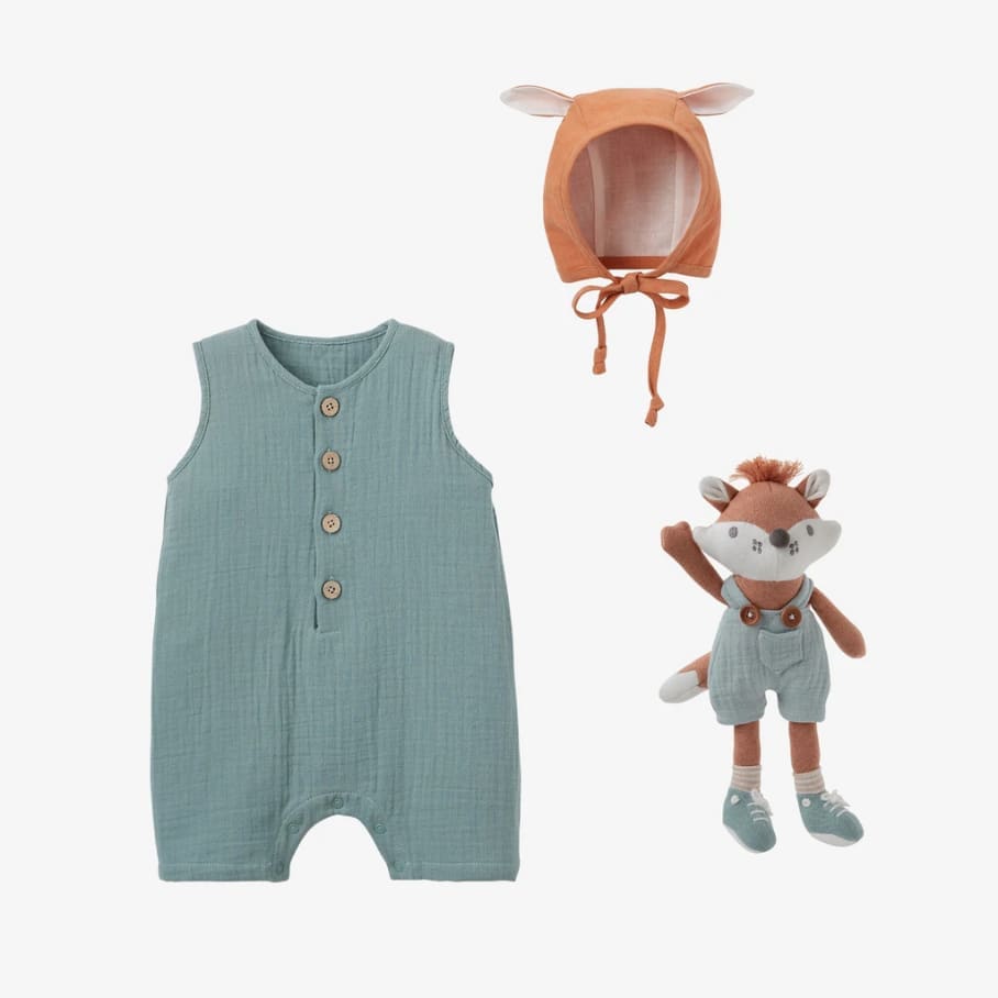 Baby Boy Romper & Fox Bonnet Gift Set Calabasas, CA | Carola's Floral Designs