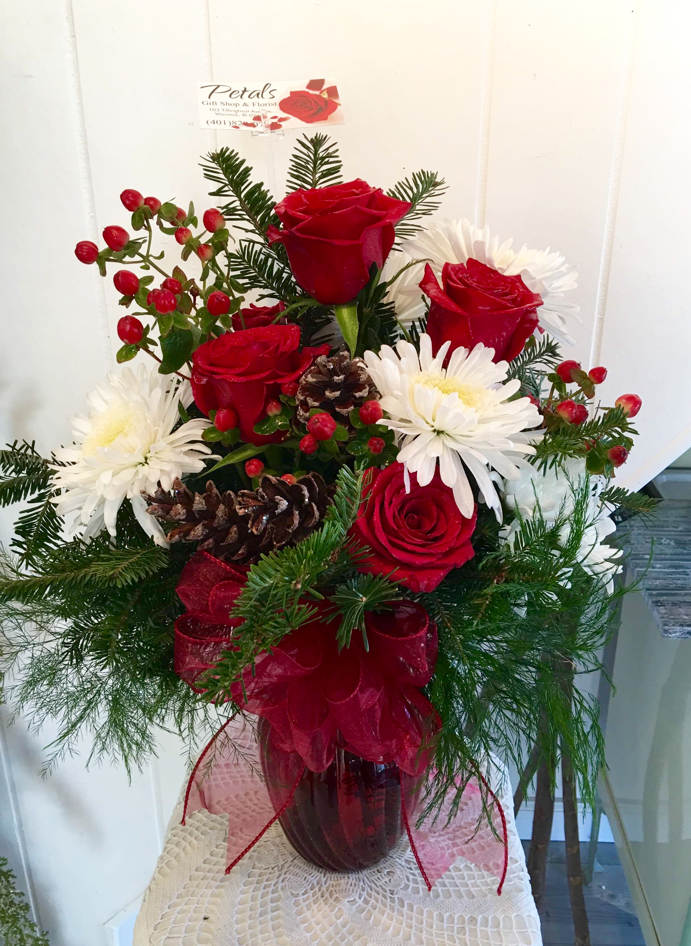 Holiday Cheer! Christmas Vase Arrangement in Warwick, RI Petals