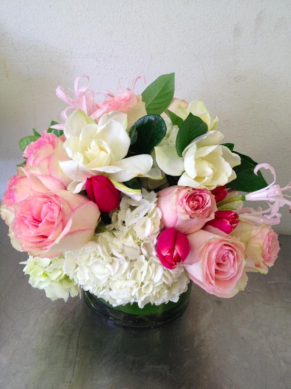 Love Bouquet - Love Bouquet: white, pink roses, tulips, nerin. 