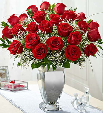 Roses in Silver Mirror vase - Roses designed in high end mirror vase