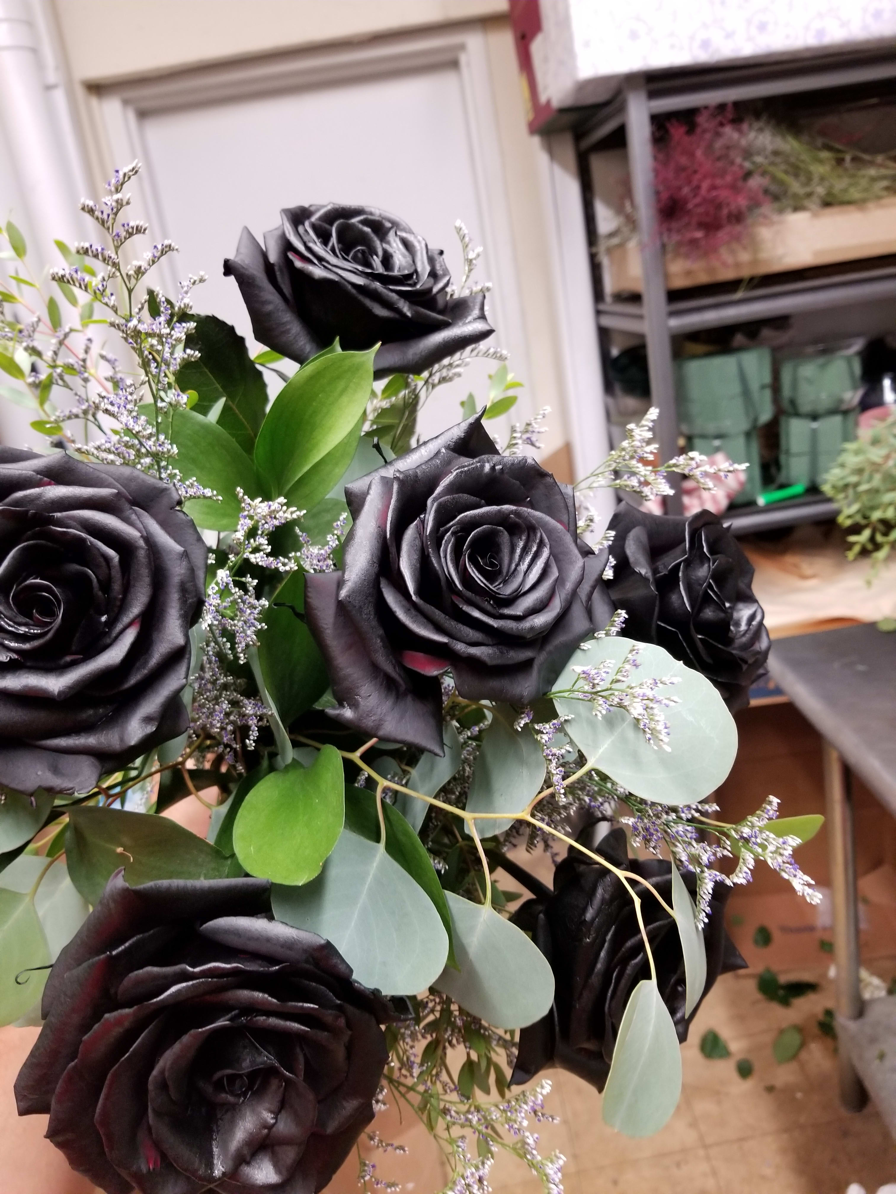 12 Black Rose's in a vase in Hempstead, NY Flowers by Manny
