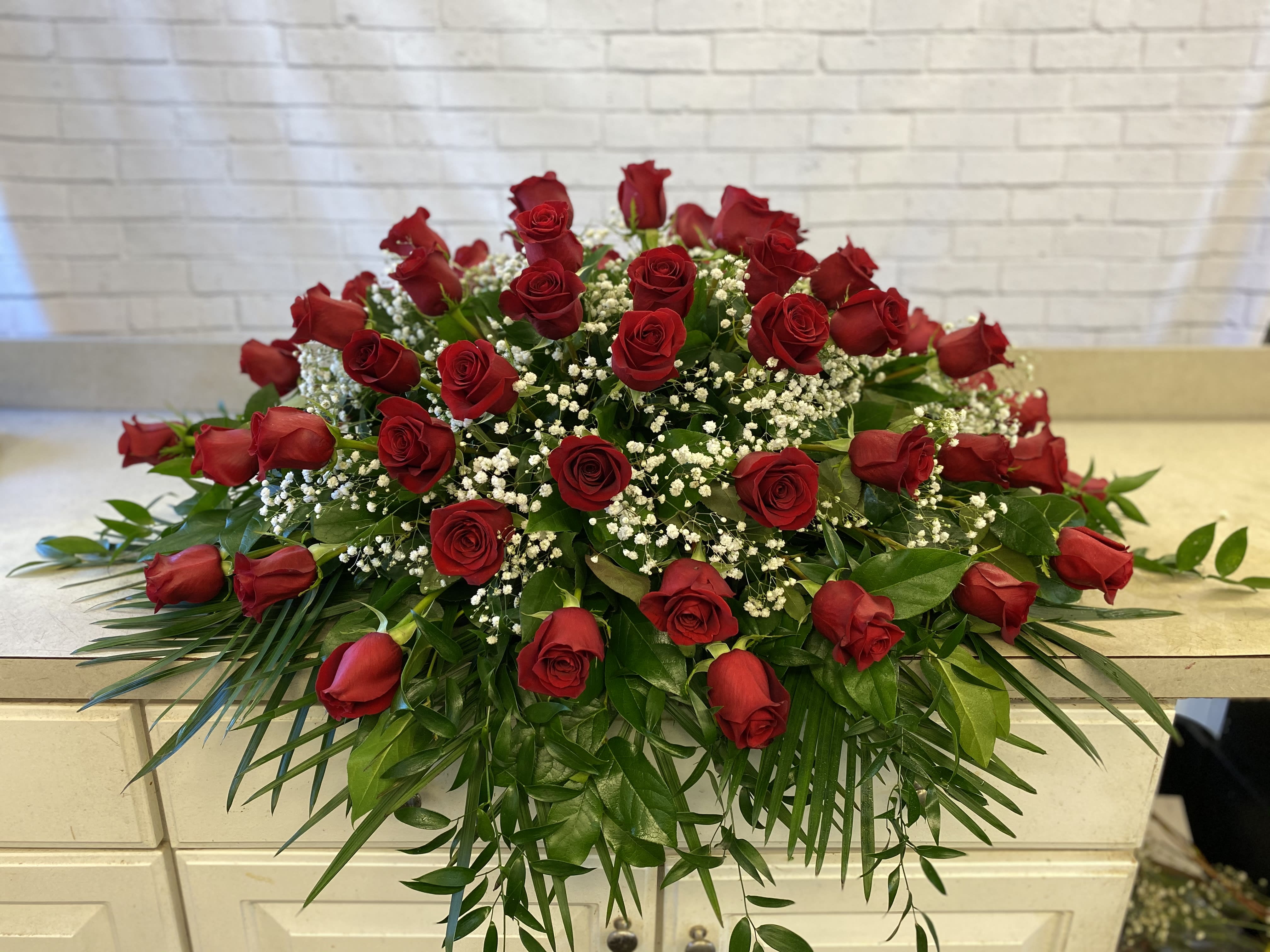 Flowers For Top Of Coffin Evans Red Rose Casket Funeral Blanket in Peabody, MA | Evans Flowers