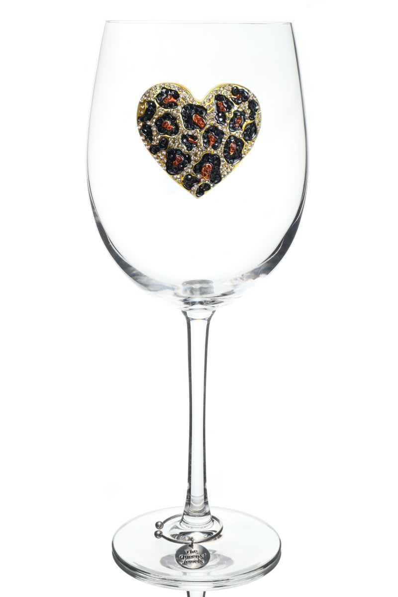 Leopard Heart Jeweled glassware - ♛ IMAGINE DRINKING FROM THE MOST UNIQUE JEWELED WINE GLASS AT YOUR NEXT PARTY OR EVENT – These decorative wine glasses are sure to enhance the enjoyment of your next glass of wine or favorite cocktail.