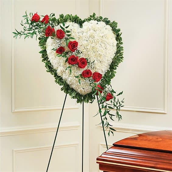 Solid White Standing Heart with Red Rose Break in Suffern, NY Petals