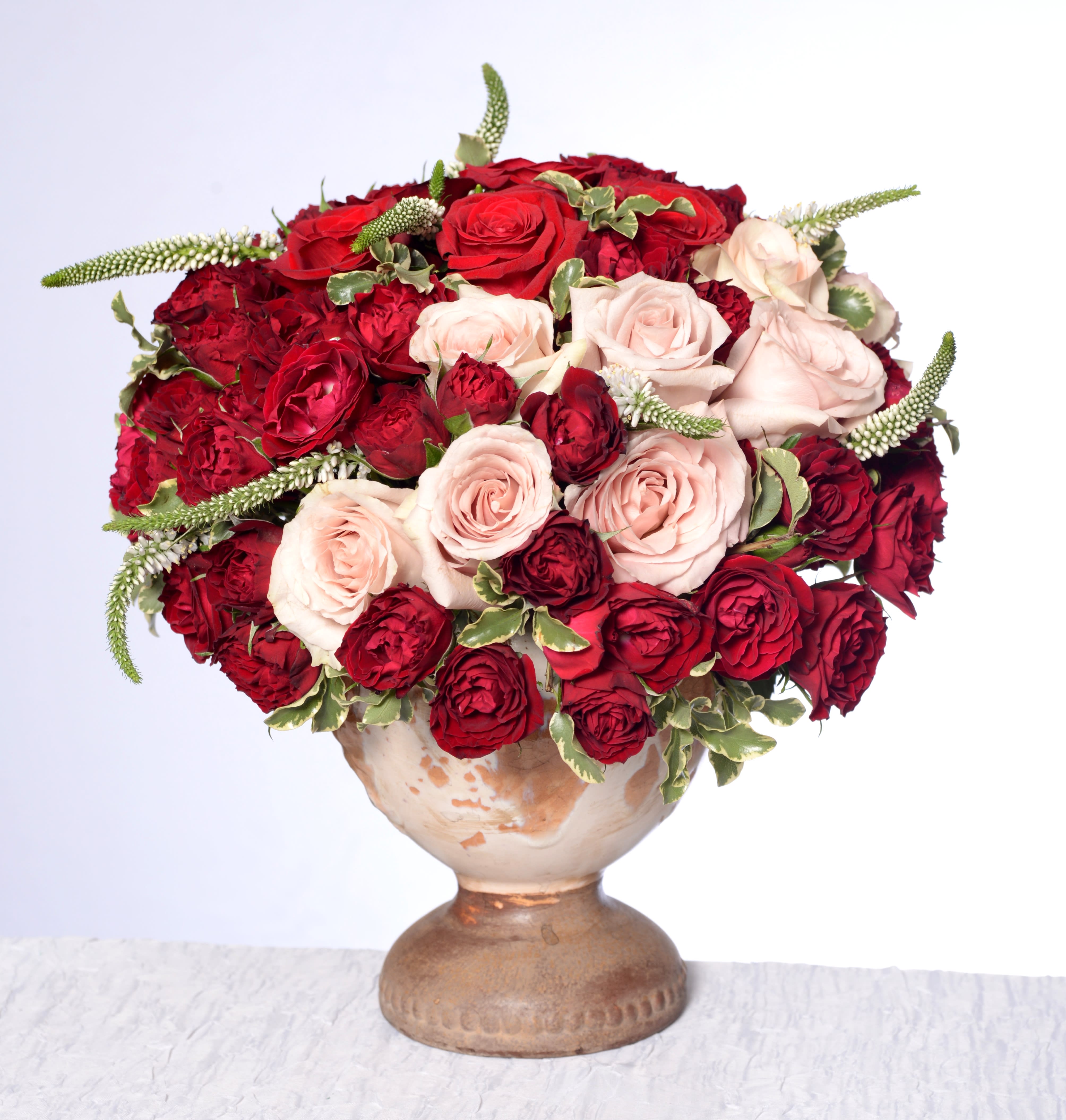 Red and Blush Red and Blush - Composed roses, spray roses, veronica