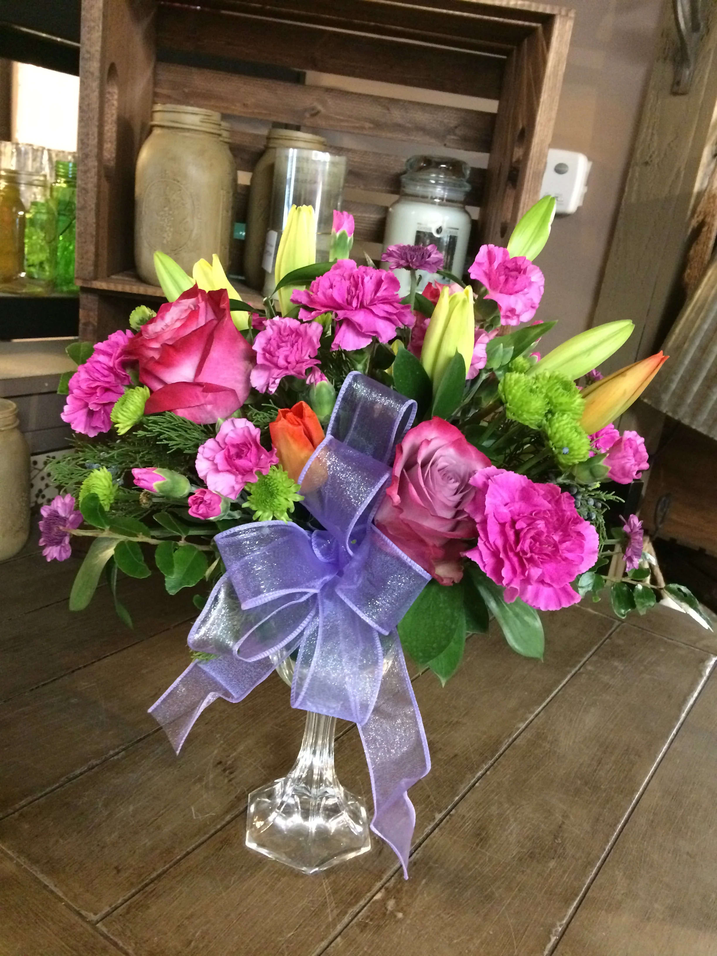 Happy Expressions  - This hot pink, yellow, and green bouquet is sure to brighten anyone's day. 