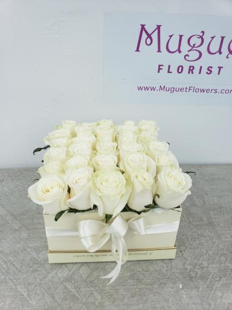 White Box Roses In Beverly Hills Ca Muguet Florist