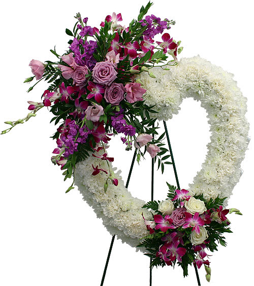 Orchid Heart Funeral Piece Orchid Heart Funeral Piece - Approx. 3ft x 3ft in your choice of color carnation roses and more