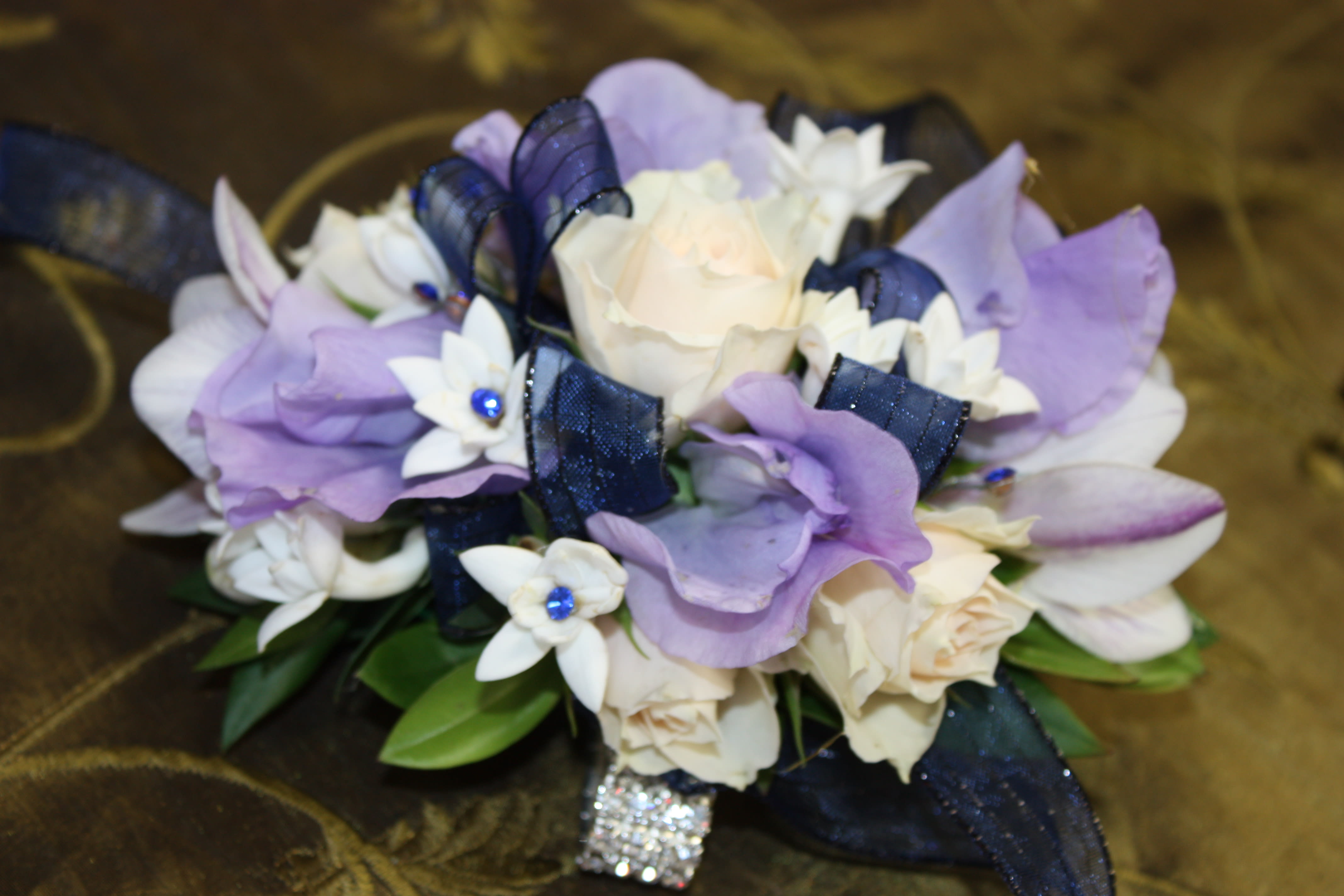 Purple and White Wrist Corsage in Torrance, CA Andes Florist