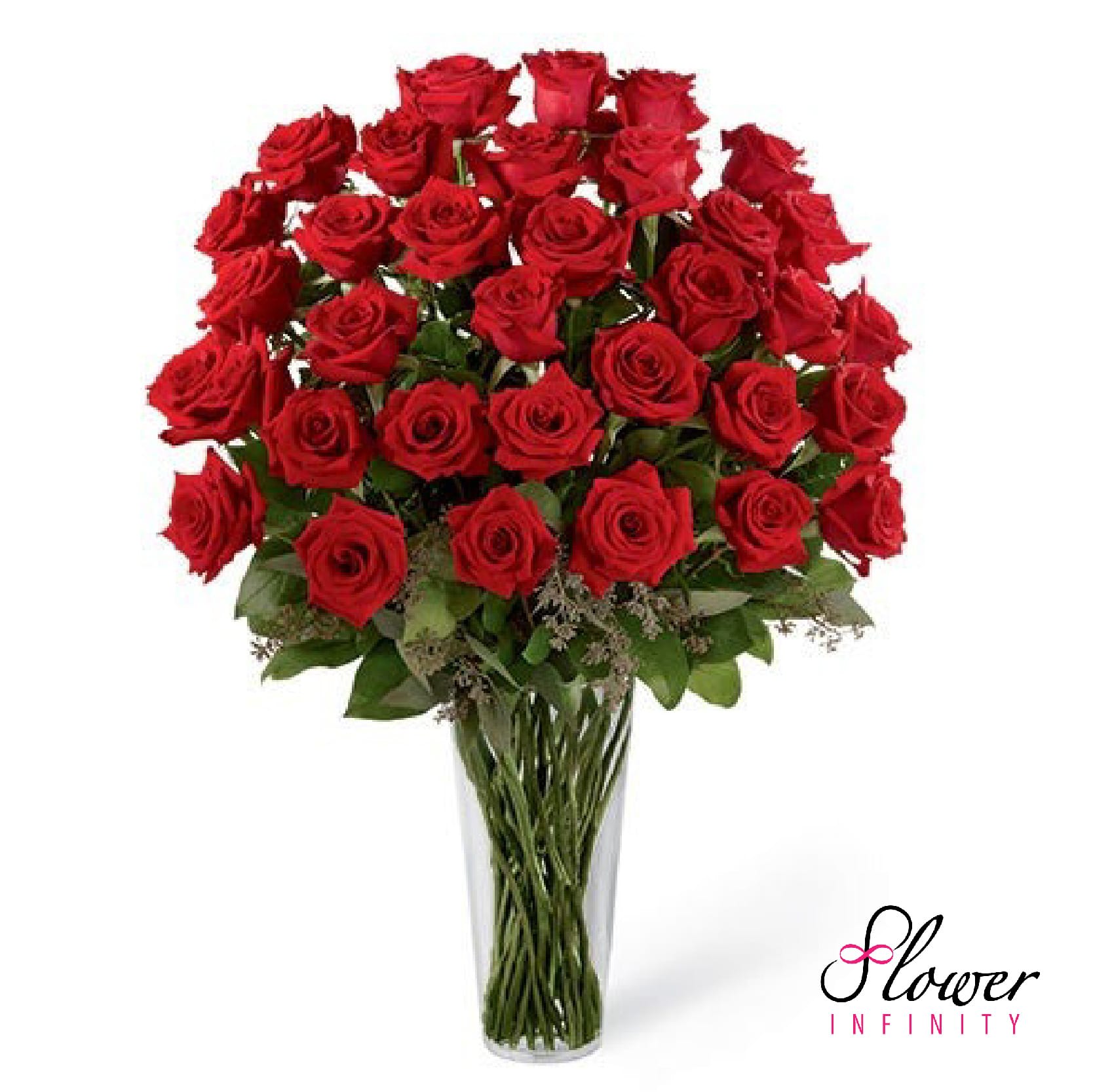 Super Duper Red by Flower Infinity  - 36 fresh beautiful red roses in a vase. A grand traditional classic!