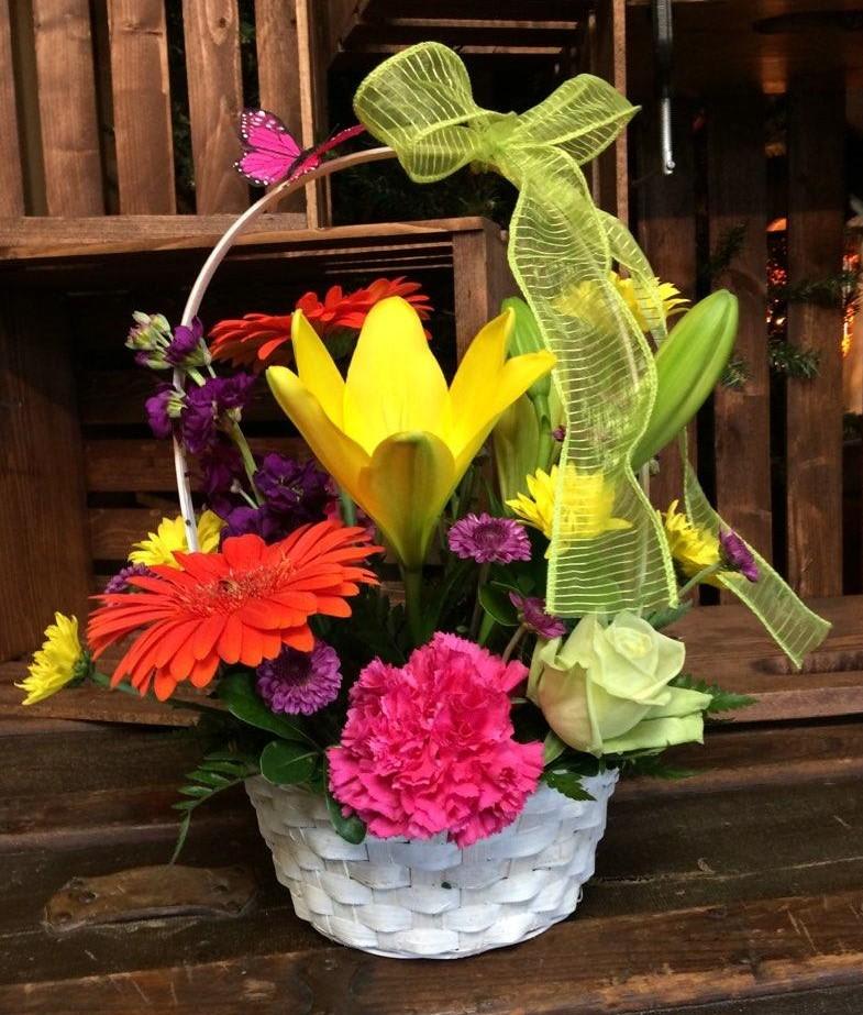 Butterfly Basket  - This basket is filled with bright beautiful blooms.  