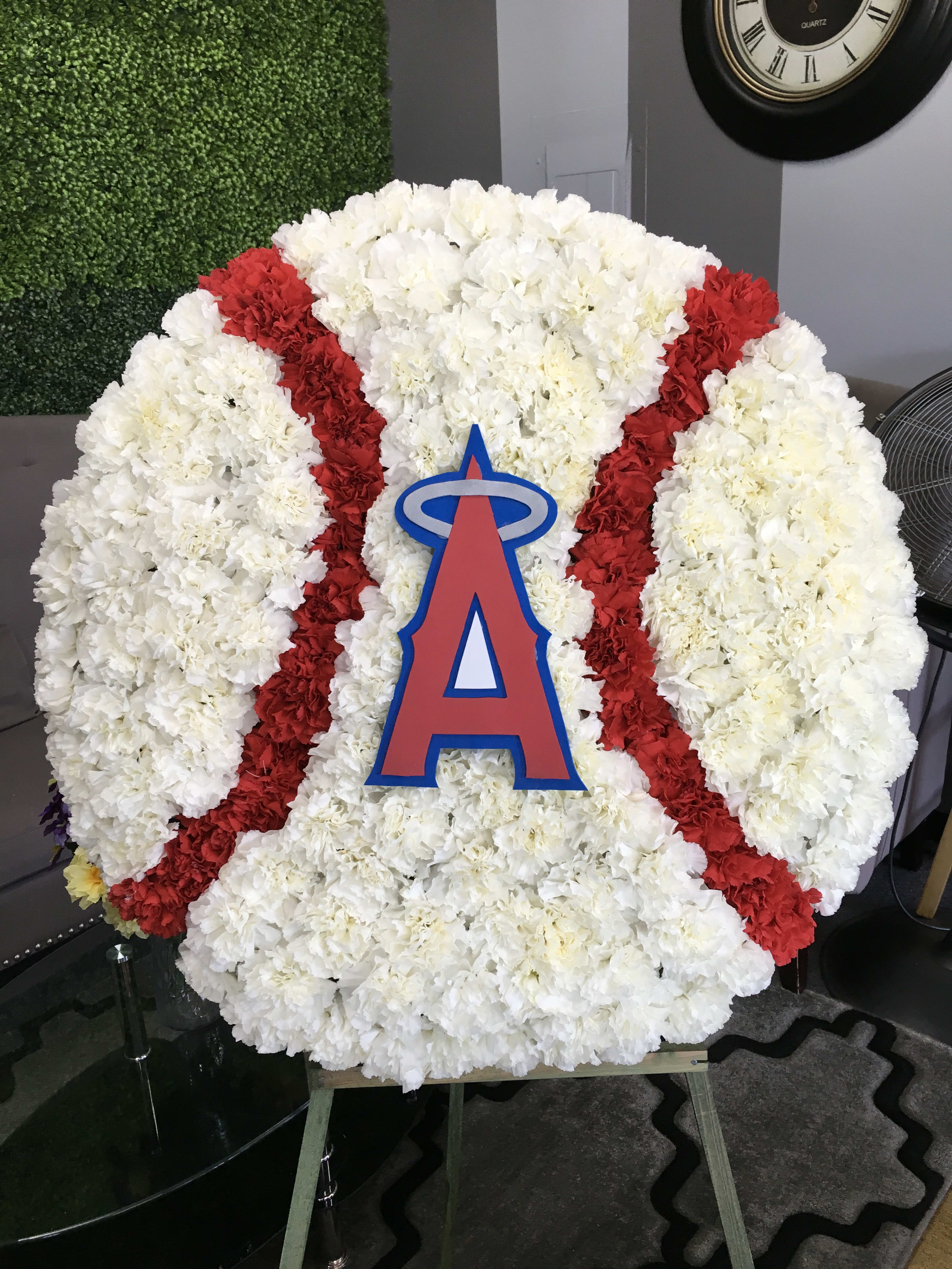 Funeral Standing Spray Baseball by Rosemantico Flowers