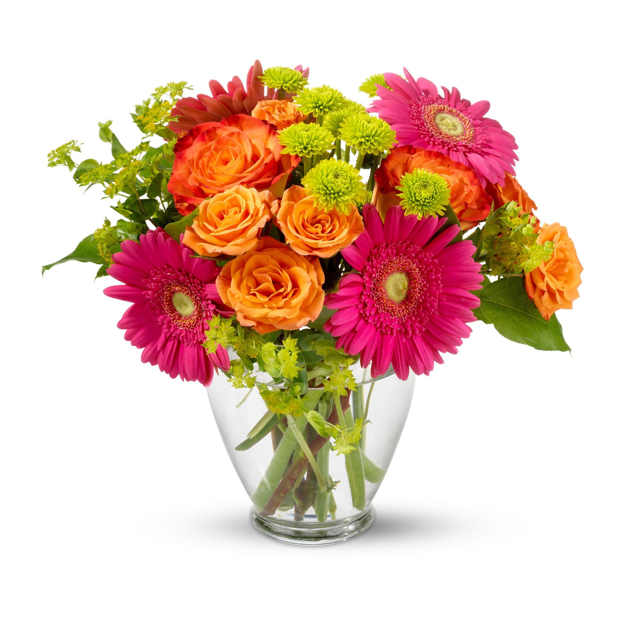 Poppin' Pastels - Hot fun in the summertime is here, and it's flowerific to be sure! This beautiful bouquet brings together a rainbow of the season's brightest blossoms.