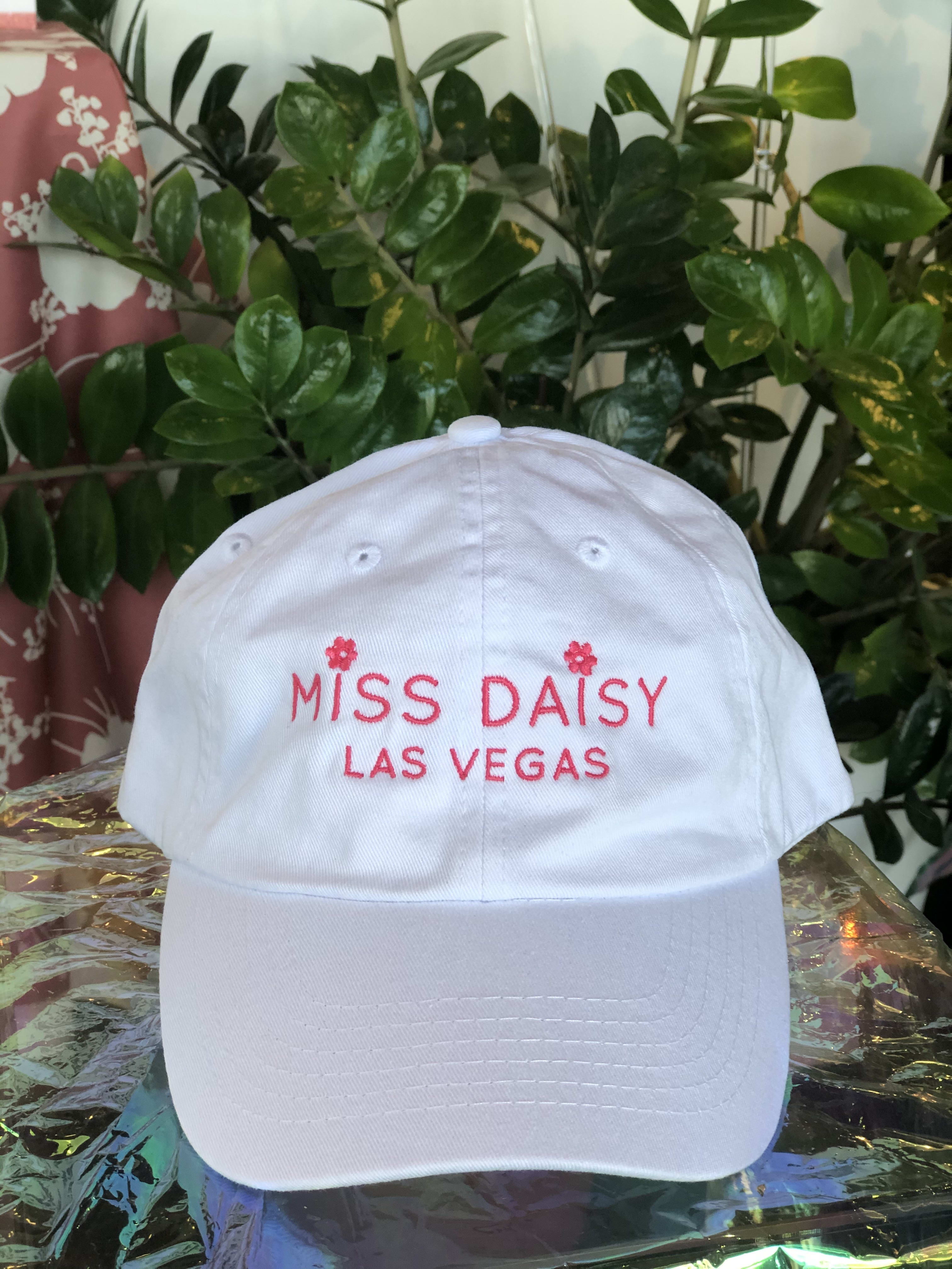 Miss Daisy Dad Hat in White &amp; Pink - These adjustable dad hats come in six different color combinations. One size fits all.  Check out all of our color combos!