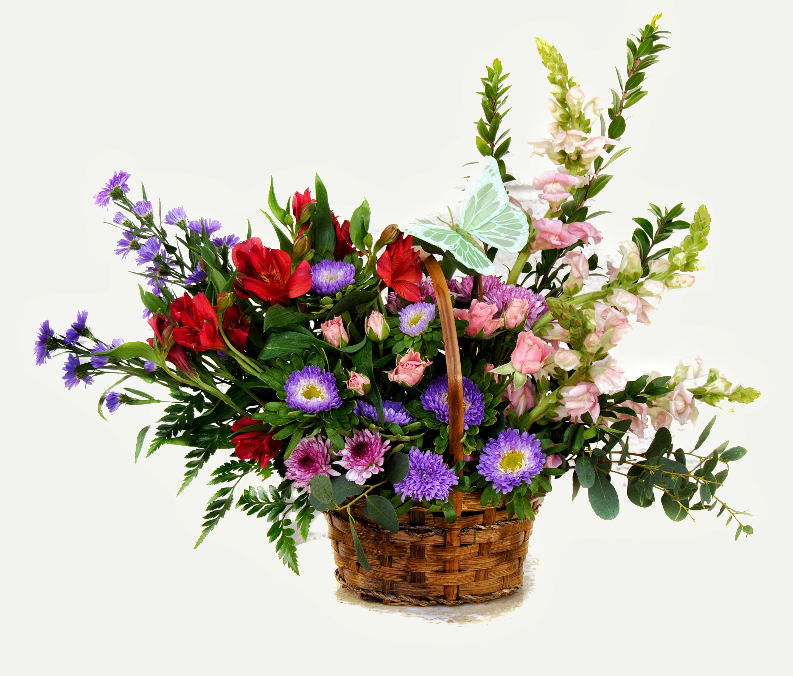 Butterfly Wonderland - Pretty design including fresh flowers and butterfly in a basket.