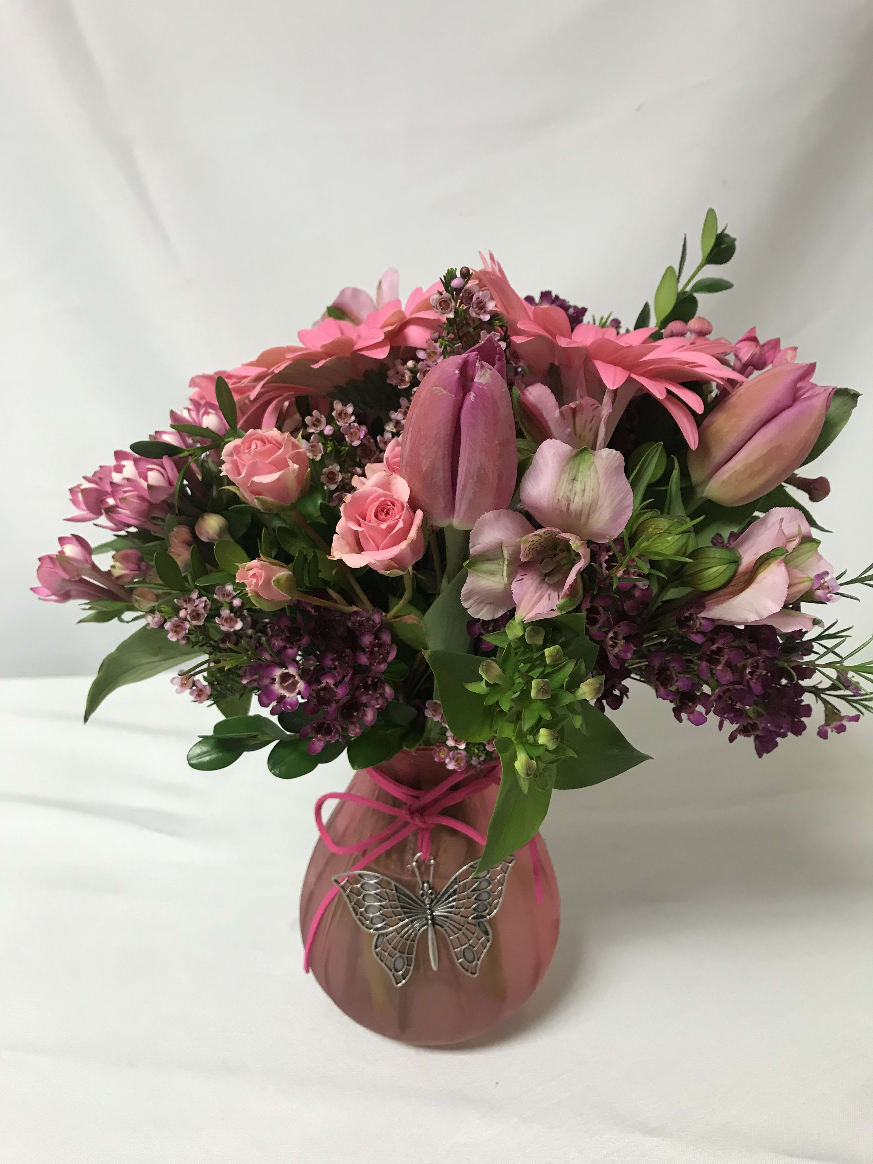 Pink Flood - A flood of pink with roses, Gerbers, and lilies.