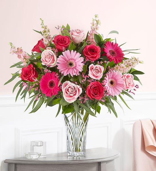 Marquis by Waterford® Because of You™ Bouquet - Our new, timeless collectible holds a gathering of blooms in shades of pink for a bouquet rich in beauty and sentiment. This limited-edition Marquis by Waterford® Lotus vase features exquisite wedge cuts that catch the light for added sparkle. A wide scalloped top adds style and dimension. It’s a stunning gift to send when you want to say, “Everything is better because of you.”