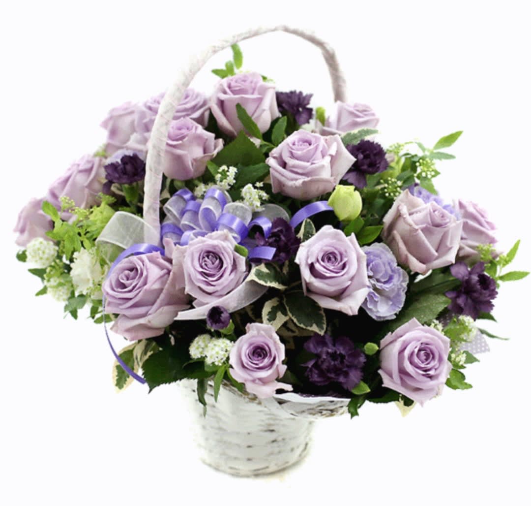 Lavender Roses and Carnations in Basket