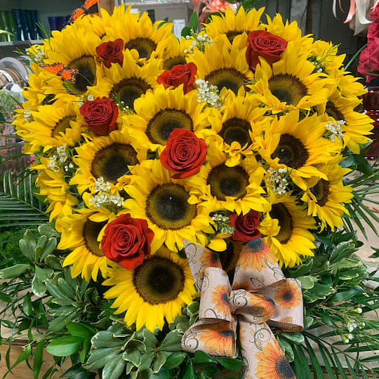 Sunflower and Rose Heart by Dolly's Florist