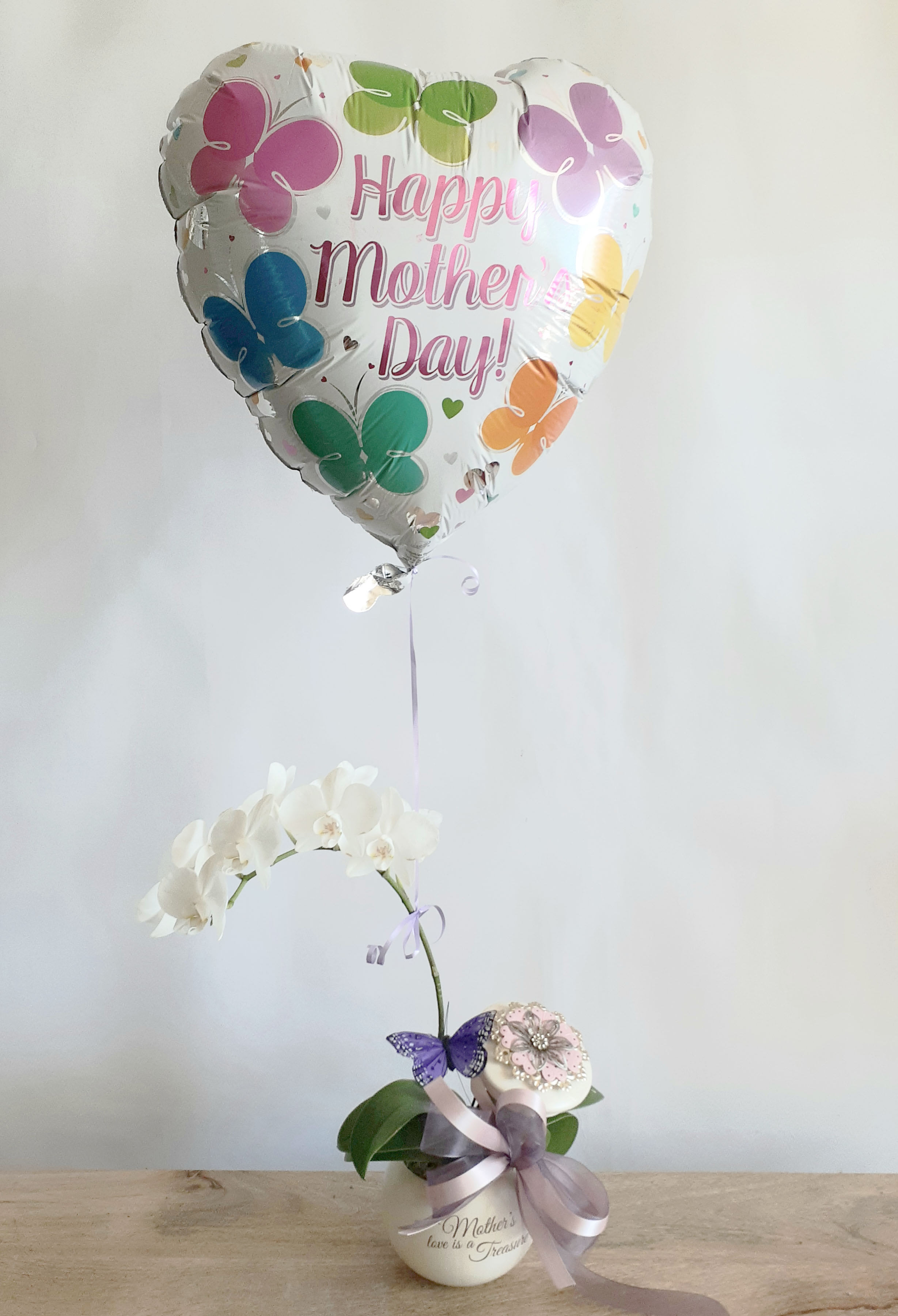 Pretty Mini  Orchid Plant  - Special Mini orchid plant with mother's day vase &amp; balloon
