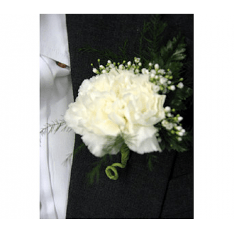 Carnation Boutonniere Carnation Boutonniere - Choose a classic white carnation boutonniere for your family members and/or pallbearers. SKU#: BO-01