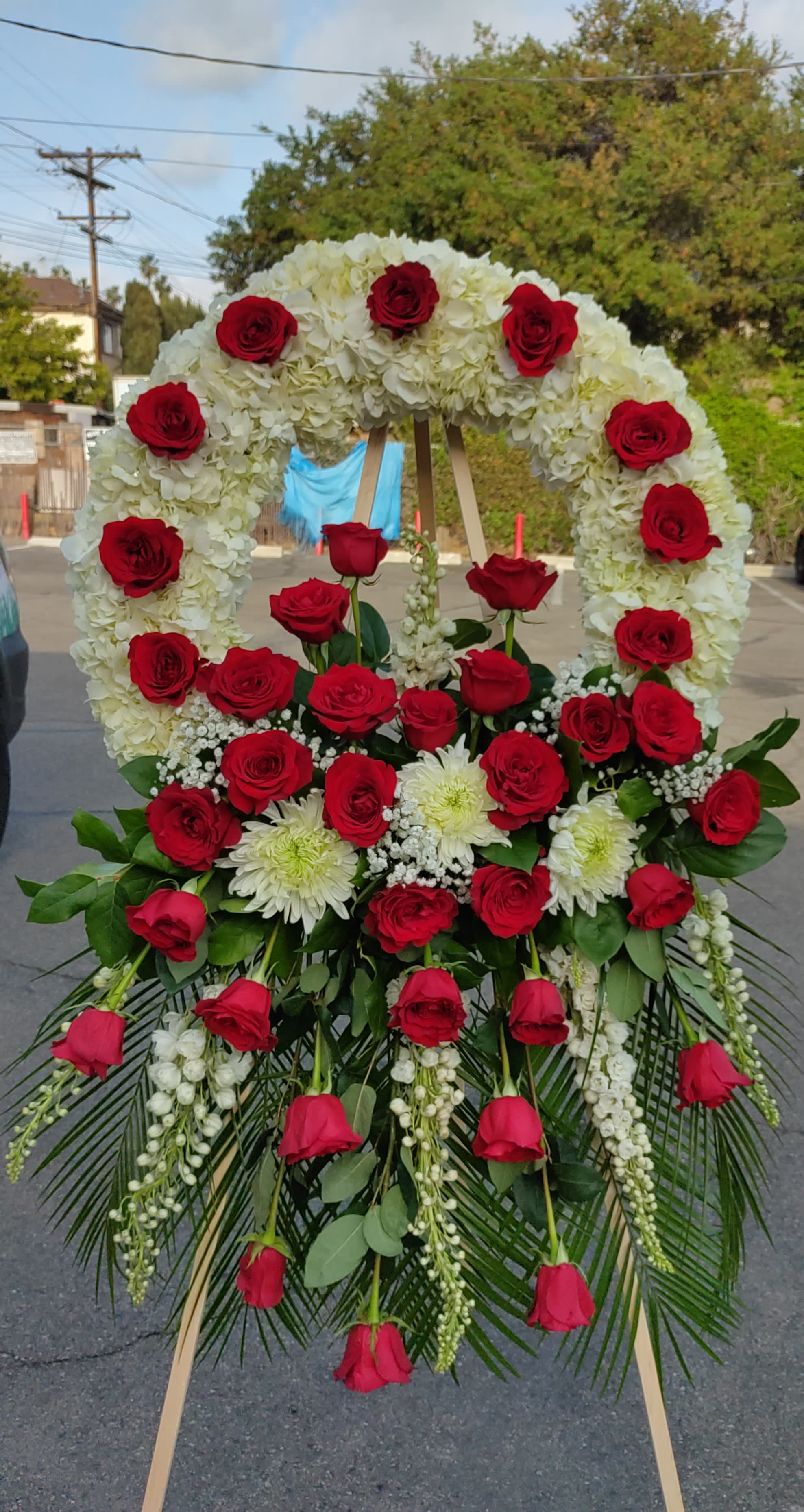 Red and White Wreath Funeral Wreath in Sonora, CA - BEAR'S GARDEN