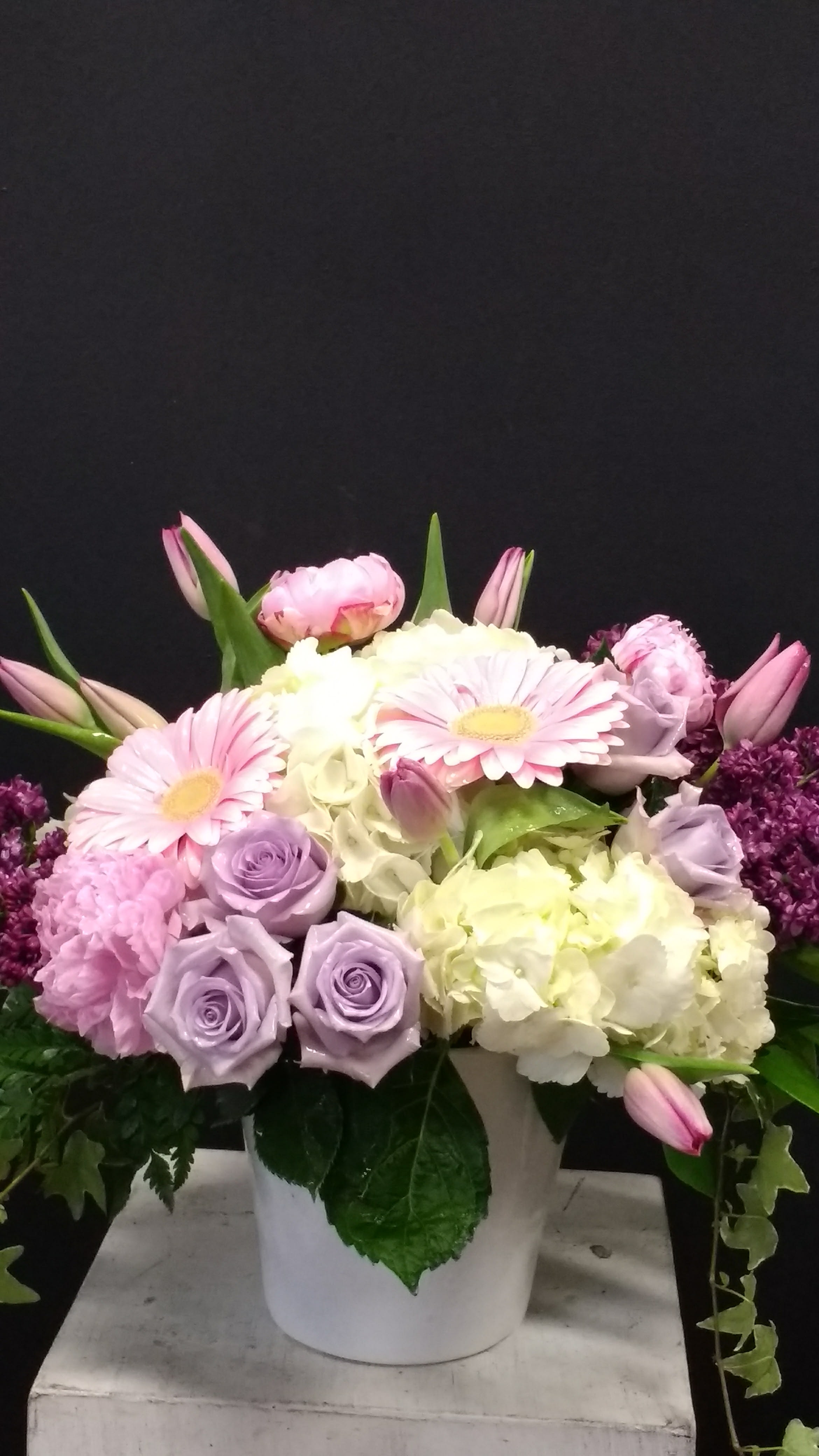 Lavendar Romance Lavendar Romance - Fresh flowers with Hydrangea, tulips(seasonal)  roses, gerber daisies