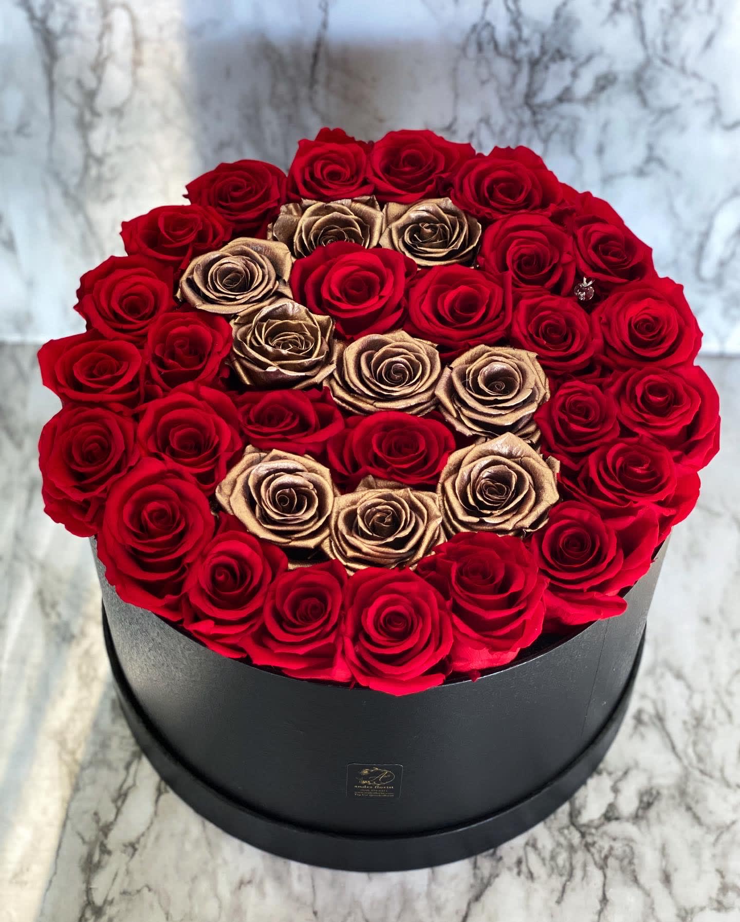 One Year Rose Large Round Box Letters Or Numbers In Torrance Ca Andes Florist