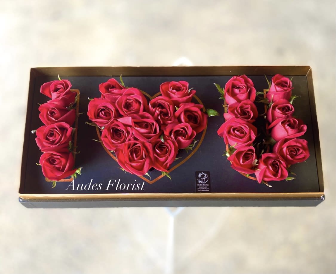I LOVE U Acrylic Box of Red Roses - 2 Dozen Roses! by Andes Florist