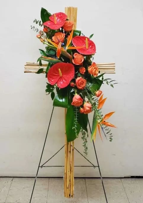 ARISE IN PARADISE - Twin Towers Florist, Arlington VA - ARISE IN PARADISE RIVER CANE CROSS ON EASEL BY TWIN TOWERS FLORIST IN ARLINGTON, VA
