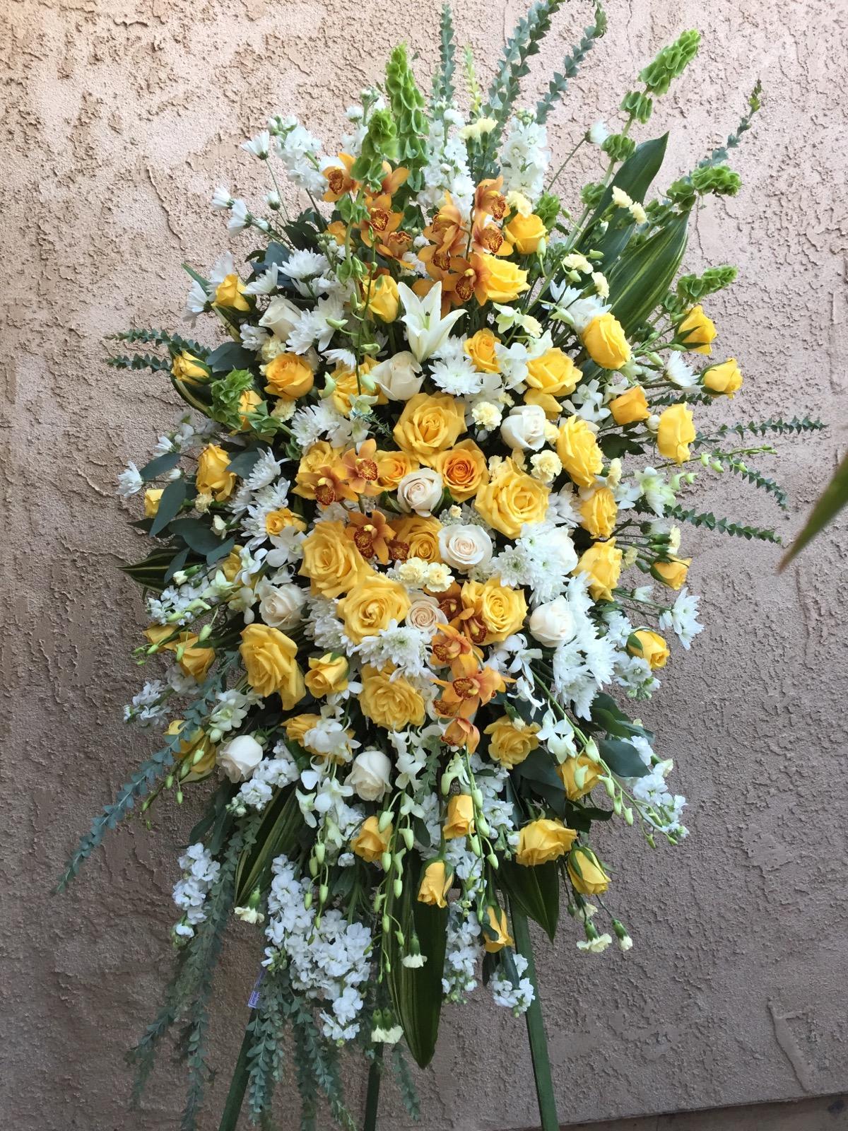 Spray 7 - Standing spray of orchids, roses, stocks, gladiolus and greens