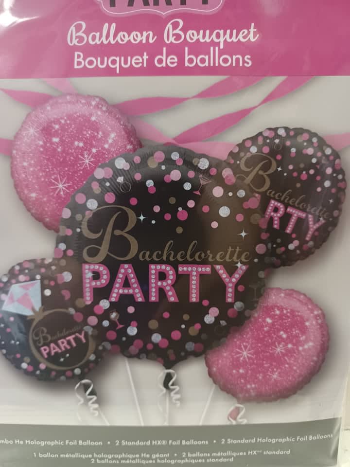 Bachelorette Party Bouquet Bachelorette Party Bouquet - Bouquet comes with 5 foil balloons 1- Jumbo 28in Balloons 2-18in Balloons 2-17in Balloons