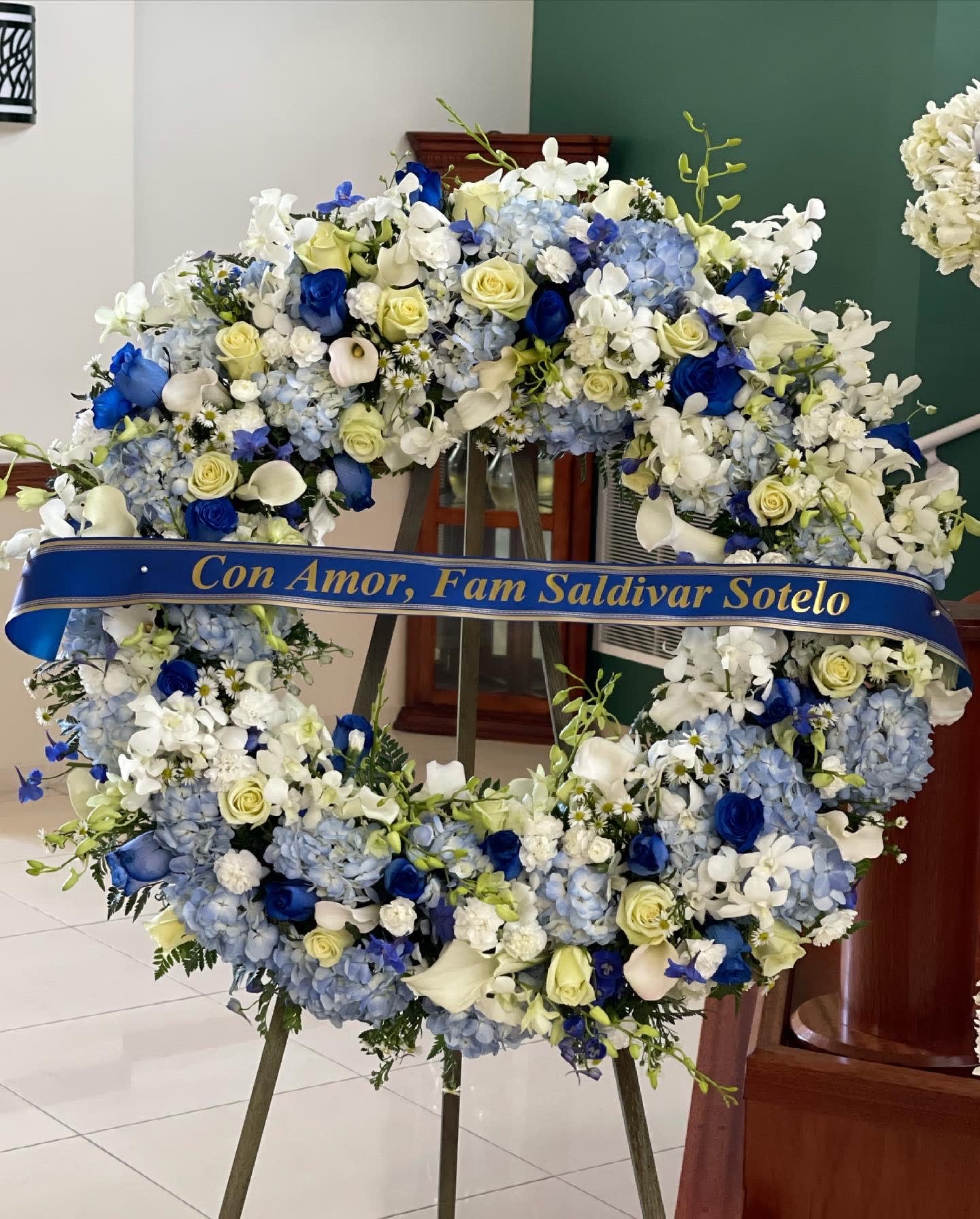 large blue and white wreath in Oxnard, CA