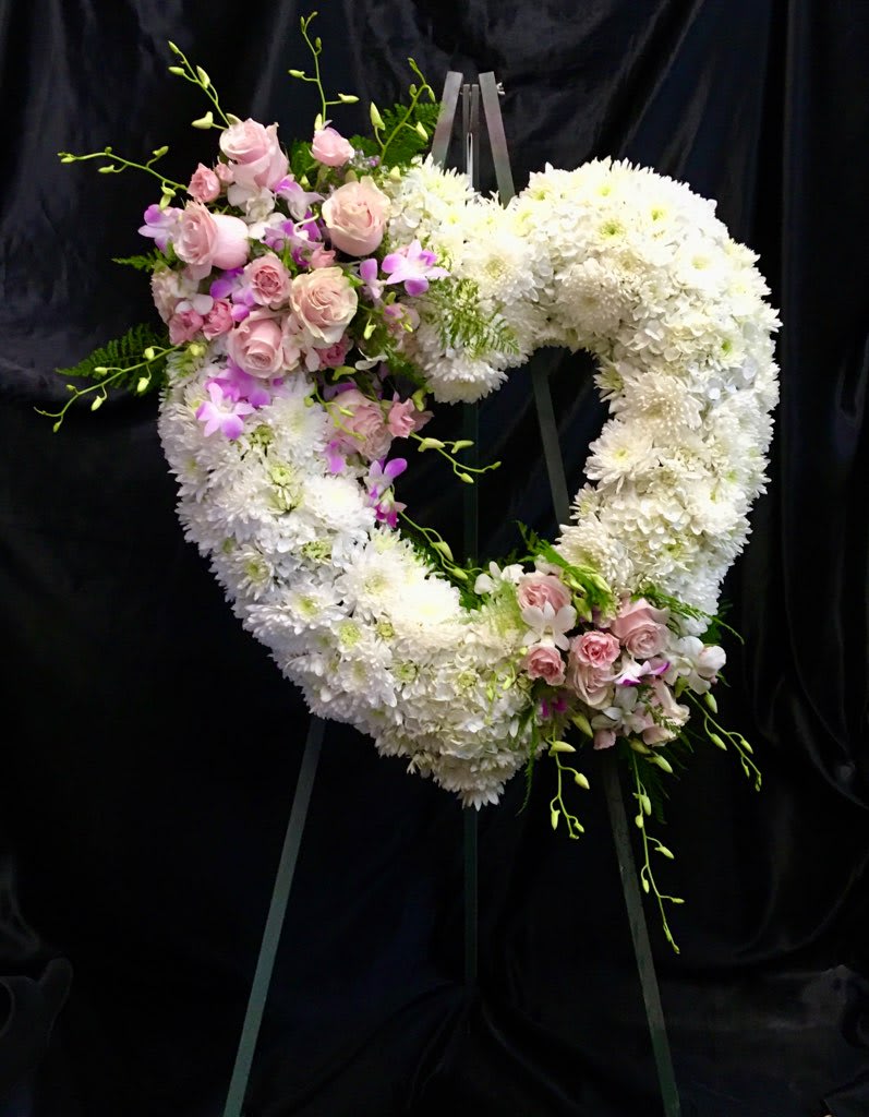 WHITE CREMON “TRULY LOVED” HEART WREATH in Lihue, HI | Flowers Forever LLC