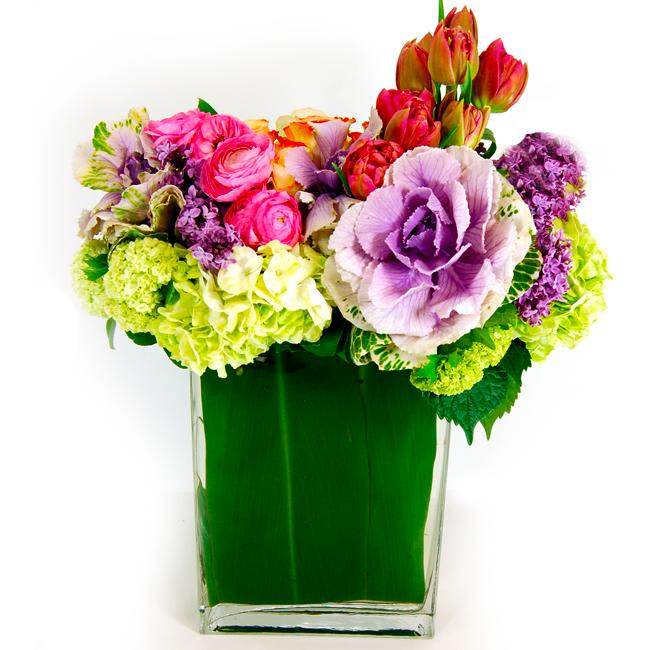 Mix It Up! - My Beverly Hills Florist - Celebrate your every morning with this adorable arrangement of roses, hydrangeas, Tulips and other beautiful blooms in a modern glass vase.