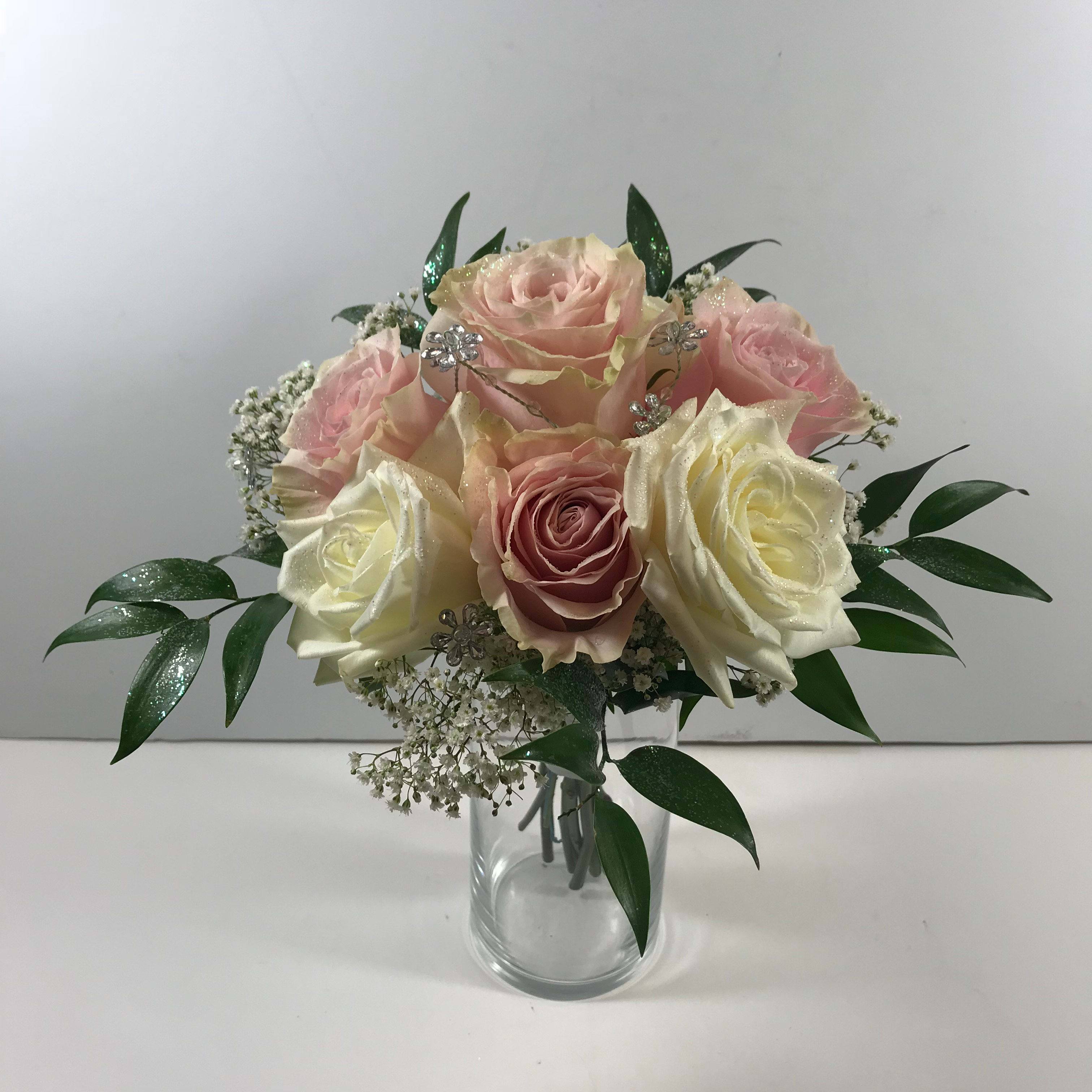C17 Pink and White Rose Prom Clutch  - Medium sized prom clutch with pink and white roses.    Each prom order is customized for the lady and her gorgeous dress.