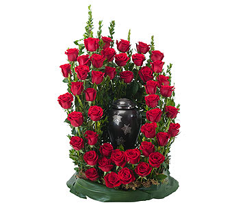 Royal Rose Surround - Red roses and premium foliage combine to make this elegant tribute. For one who loved roses...this is a worthy final tribute to surround their ashes or picture with love. Approximately 18&quot; wide by 24&quot; high As Shown : HI-F798