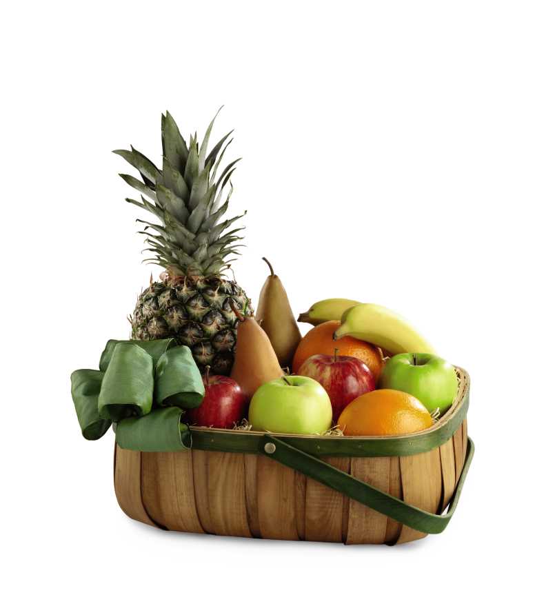 The FTD Thoughtful Gesture Fruit Basket - The FTD Thoughtful Gesture Fruit Basket is a gift that offers warmth and comfort to the family and friends of the deceased. A beautiful green rimmed natural woodchip basket accented with a green taffeta ribbon arrives with a collection of everyone's fruit favorites to create a lovely way to offer your deepest condolences.
