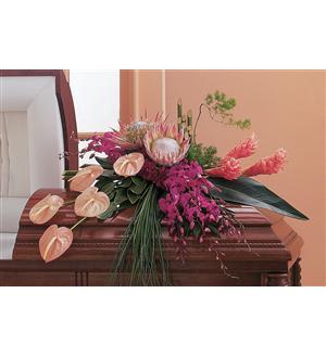 Modern Tropical Casket Spray  - Assorted Tropical Flowers for the Casket with Ginger, Orchids, &amp; Antheriums