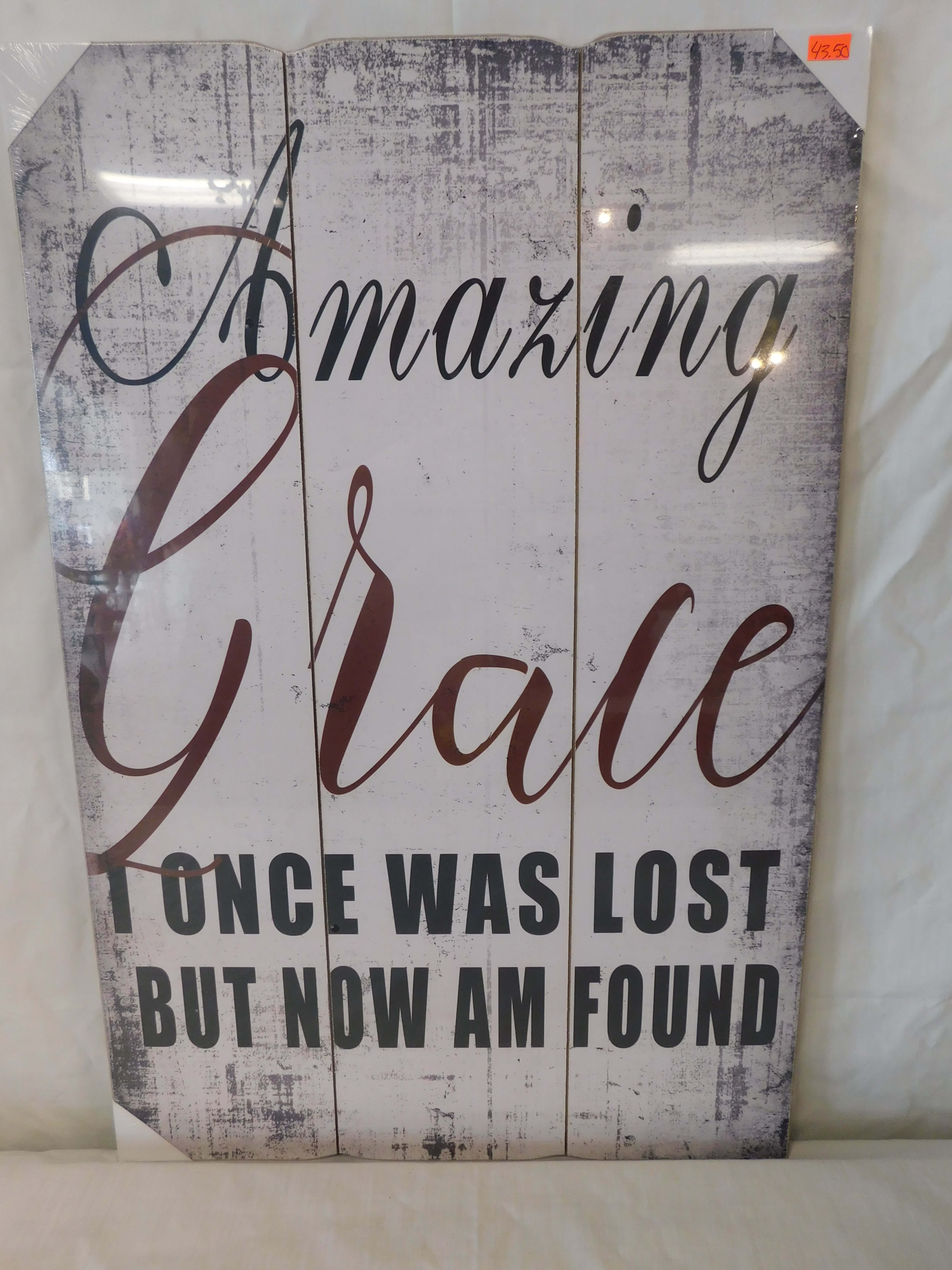 Amazing Grace (White Washed) Amazing Grace (White Washed) - Remembrance wood sign displayed on stand.