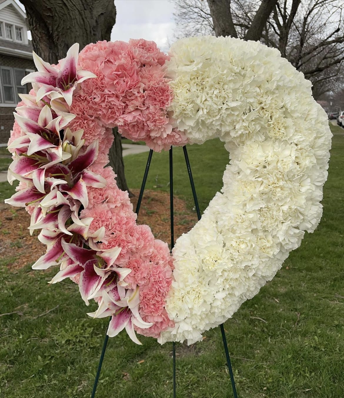 Standing heart with carnations and lilies - Twenty inch heart filled with carnations and lilies