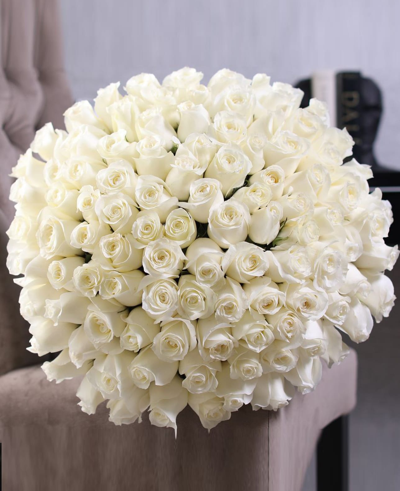 100 White Roses Bouquet by Luxury Flowers Miami