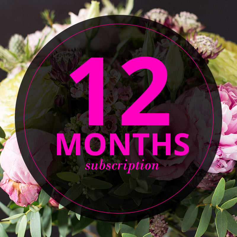 Monthly Flower Subscription - 12 Months Monthly Flower Subscription - 12 Months - All subscriptions include delivery. Paid ahead of time based on the length of subscription purchased. Upgrade to Deluxe or Premium for more stems. Perfect for treating yourself, gifting, and housewarming. Flowers will be delivered on the 15th of the month.