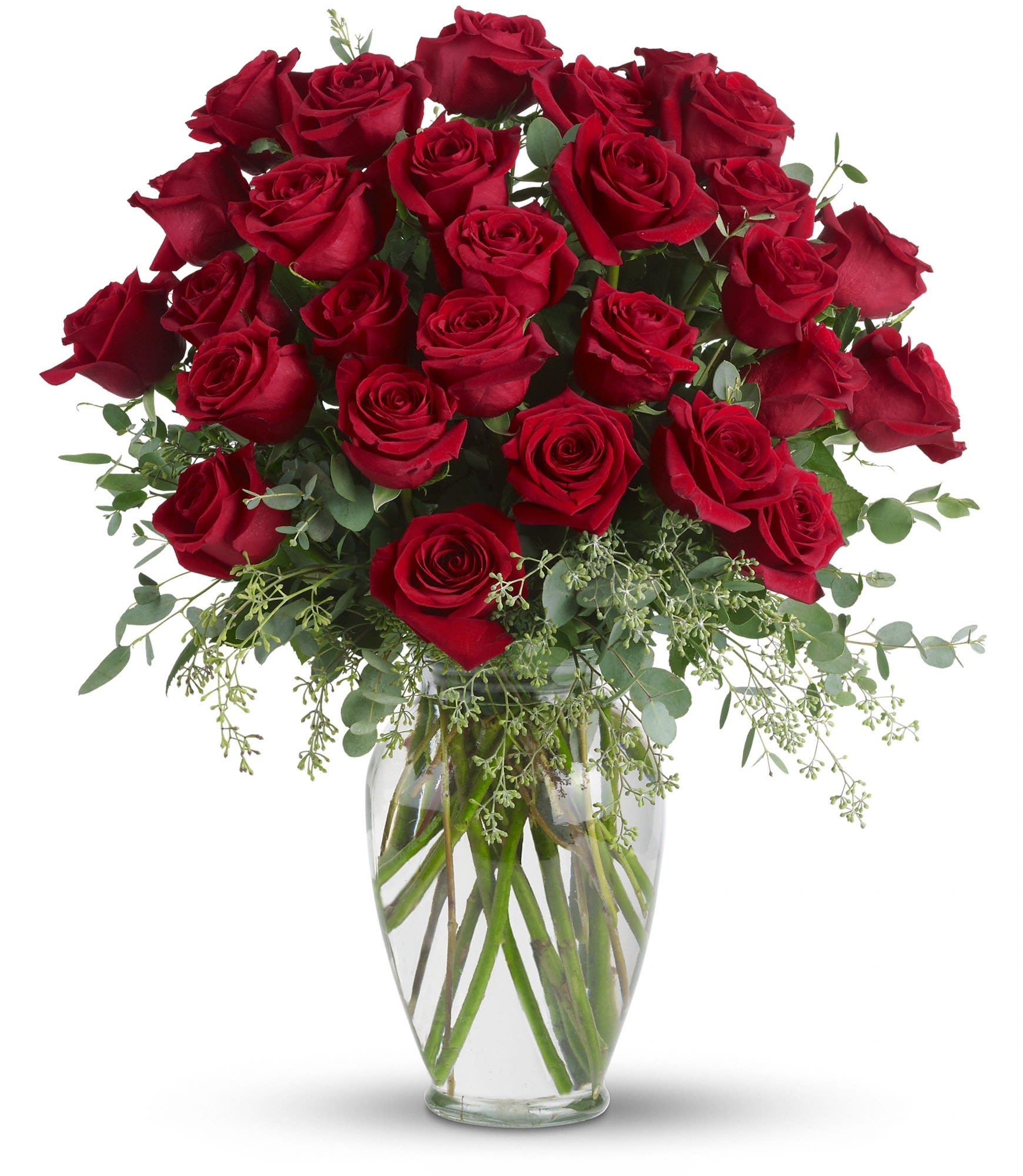 Forever Beloved - 30 Long Stemmed Roses by Teleflora - Forever beloved. Forever in your heart. Forever close to you. That is what this beautiful rose arrangement symbolizes. A shared life. Or a shared sacred moment. All will be dignified beautifully with this loving gift of roses in a classic urn. 