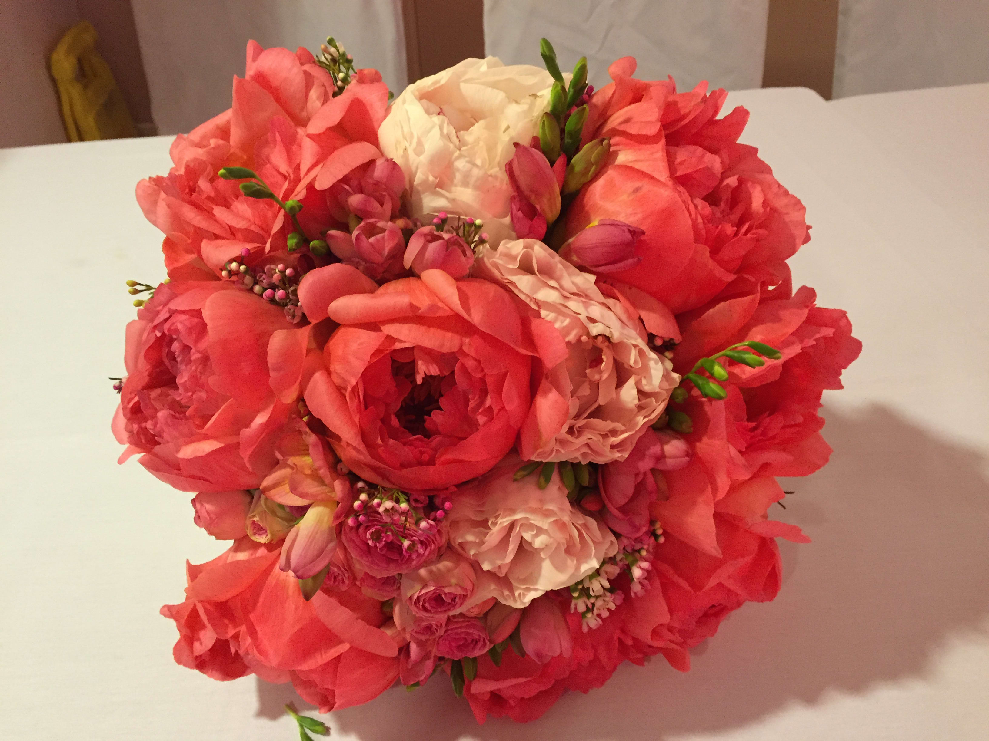 Bridal 5 - bridal bouquet of peony, rose, freesia and accents