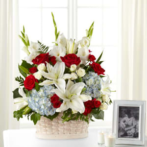 The FTD® Greater Glory™ Basket The FTD® Greater Glory™ Basket - Honor the life of a true hero with patriotic blooms in a classic white basket. Our local florists handcraft a collection of roses, lilies and hydrangea in a beautiful tribute that showcases your devotion and love. This hand delivered arrangement makes an appropriate piece to send to a home, memorial service or funeral. - Details: o Good basket is approximately 25"H x 19"W o Better basket is approximately 27"H x 19"W o Best basket is approximately 27"H x 21"W