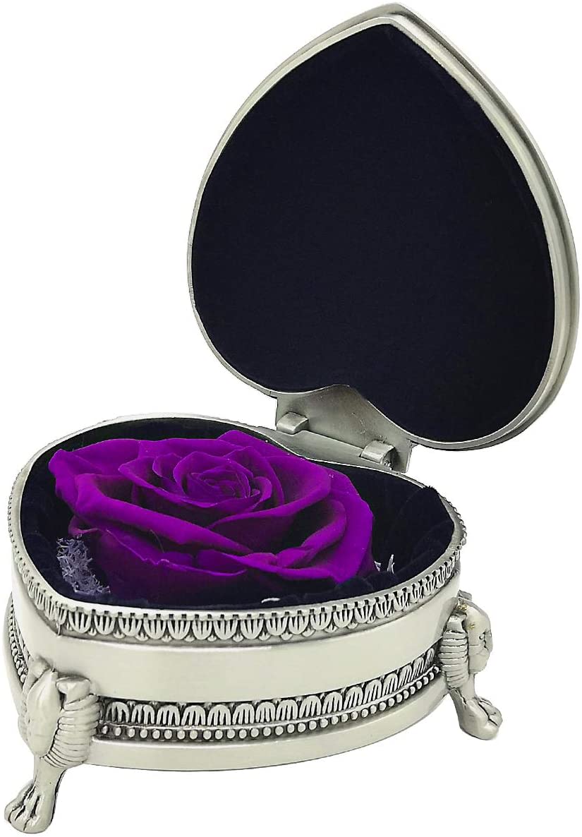 Forever Rose In a Heart Shaped Pewter Jewelry Box - Purple