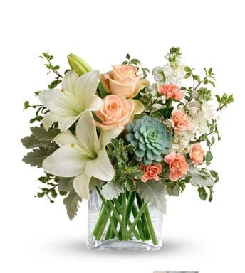 Accent on Peaches and Succulents - Gorgeous peach blooms and a succulent too. 